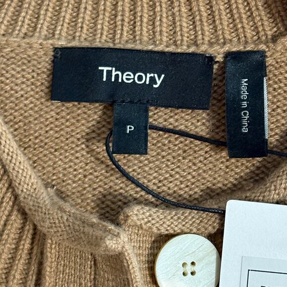 Theory Button Up 100% Cashmere Crew Neck Sweater in Beige Canvas Color XS $445 - Picture 10 of 12